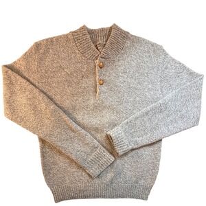 VTG London Fog Outdoors Unlimited Mens L Oatmeal Marl Henley Wool Knit Sweater